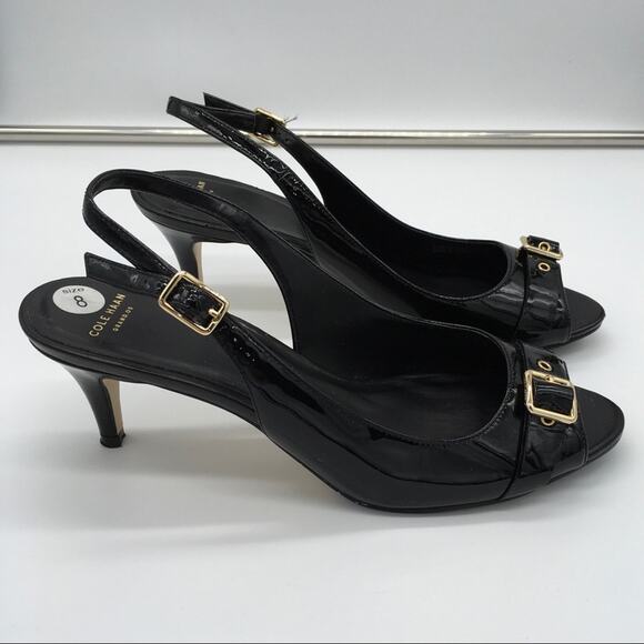 Cole Haan Grand OS Peep Toe Slingback Heel - Black - 8 - Picture 4 of 12